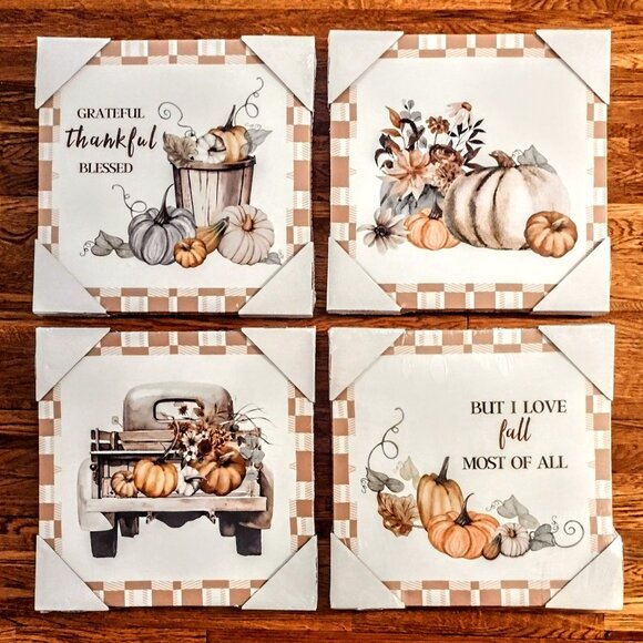 Autumn Farm Canvas Wall Art 12x12" Prints, Set 4, Fall Neutral Cottage-Core NEW! - Picture 11 of 11